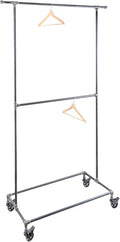 PIPE DECOR 39' x 20 ¼' x 82' Rolling Steel Pipe Double Rod Clothing Rack, Commercial or Residential Industrial Clothes Display, Heavy Duty Black Steel Metal Wheeled Garment Frame