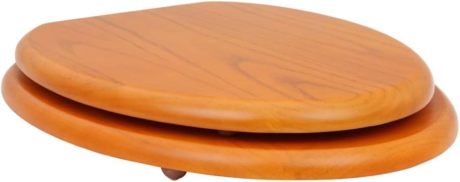 Renovators Supply Manufacturing™ Light Oak Wooden Elongated Toilet Seat with Chrome Hinges & Stabilizers – Solid Hardwood, Durable Cross-Frame Design