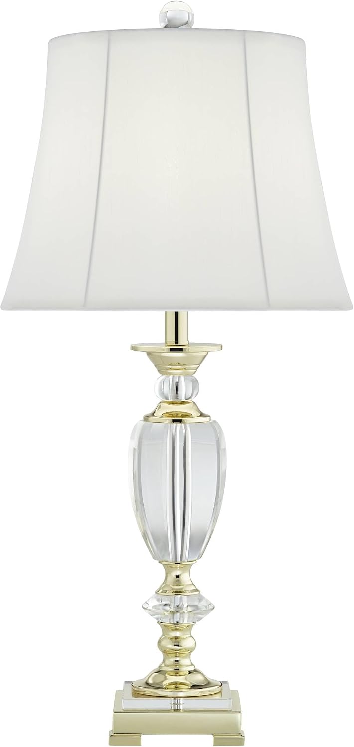 Vienna Full Spectrum Traditional Table Lamp 31' Tall Brass Gold Faceted Clear Crystal White Flared Bell Fabric Shade for Bedroom Living Room Nightstand Bedside Office House Home Family Entryway