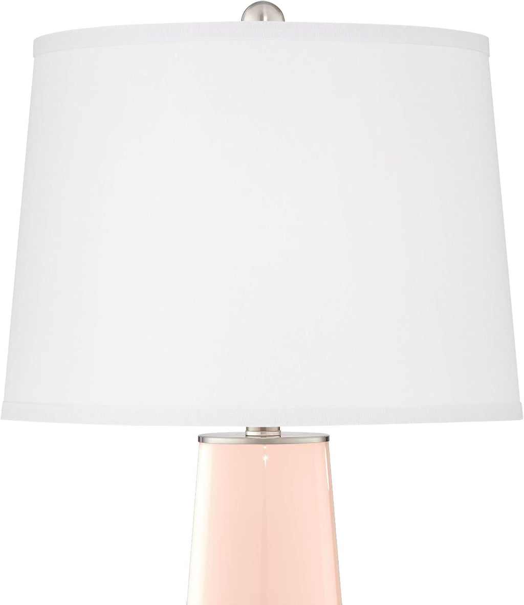 Color + Plus Leo 29 1/2' Tall Cylinder Modern End Table Lamps Set of 2 Linen Pink Brushed Nickel Finish Glass Fabric White Shade Living Room Bedroom Bedside Nightstand House Office Home Reading