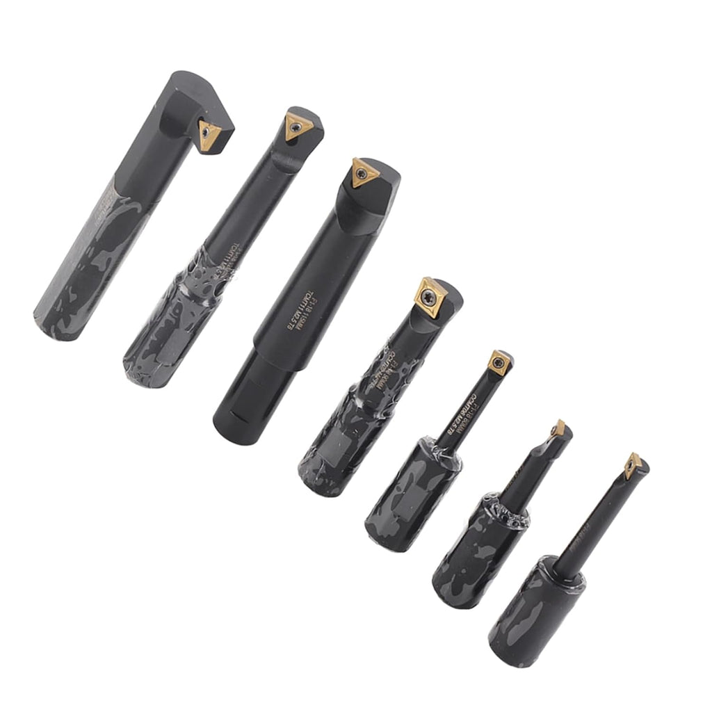 7-Piece Boring Bar Set with 18mm Round Shank, Indexable Carbide Inserts, Fit for F1-18 Turning Tool Holders, Compatible with Standard Milling and Lathe Applications