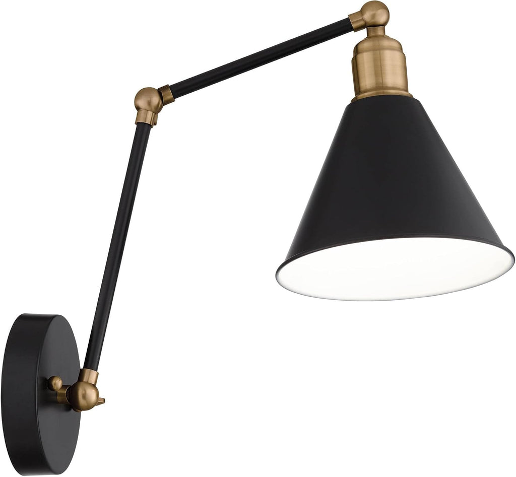 360 Lighting Wray Modern Wall Lamps Set of 2 Rich Black Brass Hardwired 7 1/4' Fixture Adjustable Arm Metal Cone Shade for Bedroom Bathroom Vanity House Reading Living Room Home Hallway