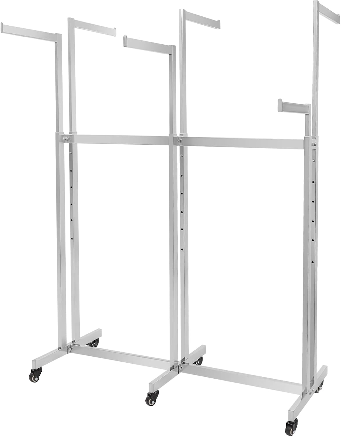 Clothing Display Racks for Retail, Retail Display Racks With Wheels, Floor Standing Metal Garment Rack for Hanging Clothes, Retail Store, Bedroom, Laundry Room. (Silver)