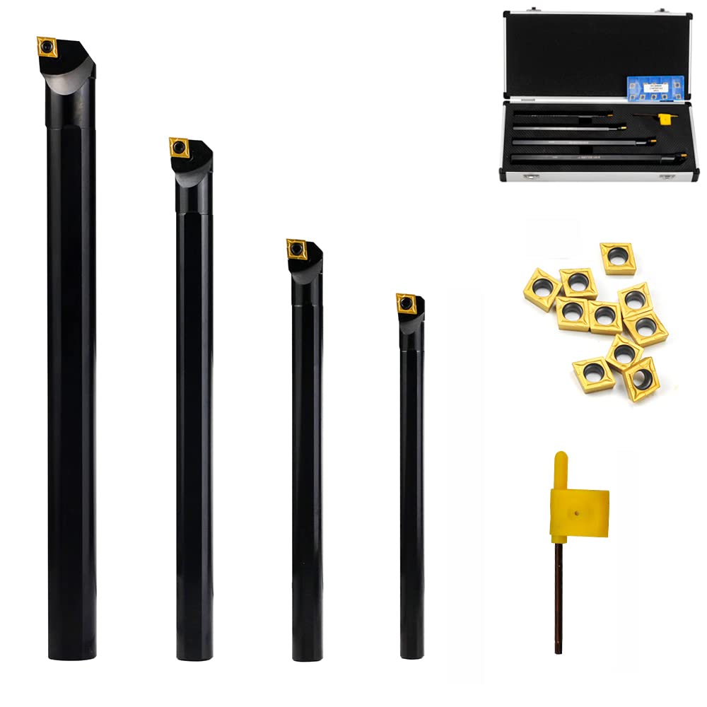 OSCARBIDE Boring Bars 1/2'x7',5/8'x8',3/4'x10' 4 Pieces,1'x12', Indexable Boring Bar Set, Right-Hand Sclcr Boring Bars with 14 Pieces CCMT09T304(CCMT32.5) Carbide Inserts