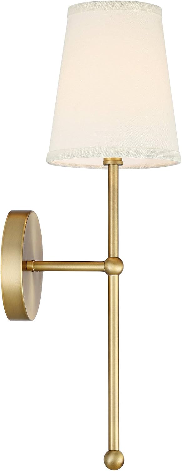 Possini Euro Design Elena Modern Wall Light Sconces Set of 2 Warm Brass Gold Metal Hardwired 6' Cream Linen Shade for Bedroom Bedside Living Room House Home Hallway Dining Kitchen
