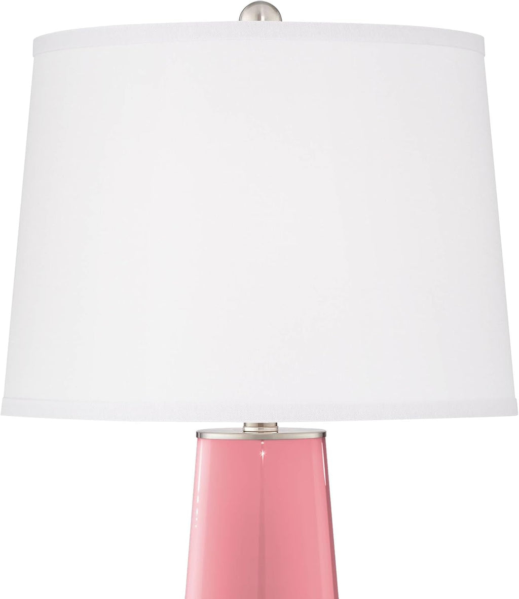 Color + Plus Leo Modern Table Lamps 29 1/2' Tall Set of 2 Haute Pink Glass Tapered Column Plain White Drum Shade Decor for Bedroom Living Room House Home Bedside Nightstand Office Family