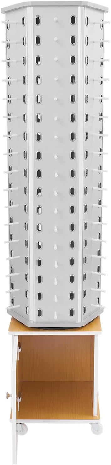 Sunglasses Retail Display Rack, 6-Sided Wood Floor-standing Eyeglass Holder, 102-Pair Eyewear Holder, 360°Rotating, with Storage Cabinet & 4 Swivel Wheels for Retail Exhibition (Silver&Yellow)