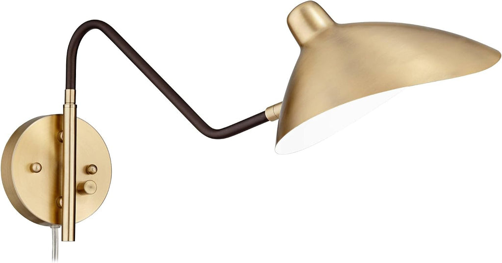 360 Lighting Colborne Mid Century Modern Swing Arm Wall Lamps Set of 2 Antique Brass Gold Black Plug-in Light Fixture Up Down Metal Shade for Bedroom Bedside Living Room Reading House Home