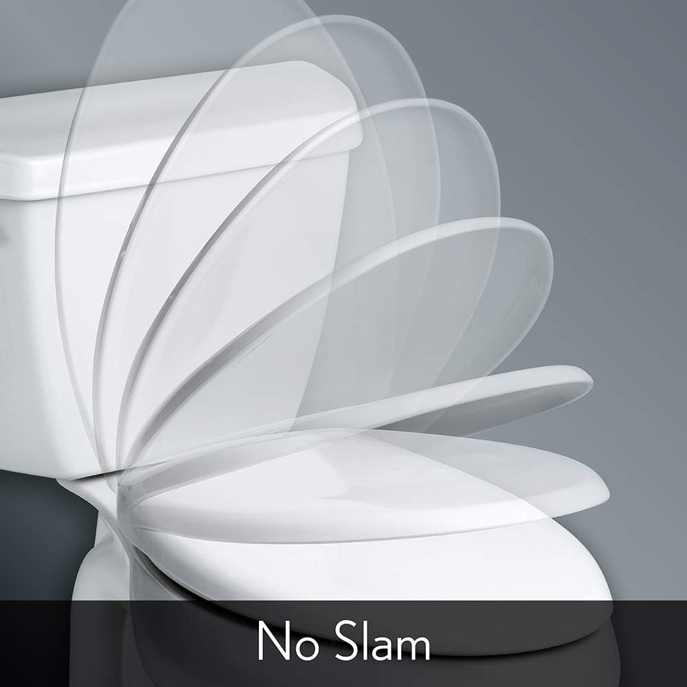 Mayfair Linden Toilet Seat will Slow Close and Never Loosen & 1880SLOW 000 Caswell Toilet Seat will Slowly Close and Never Loosen, ELONGATED, Long Lasting Plastic, White