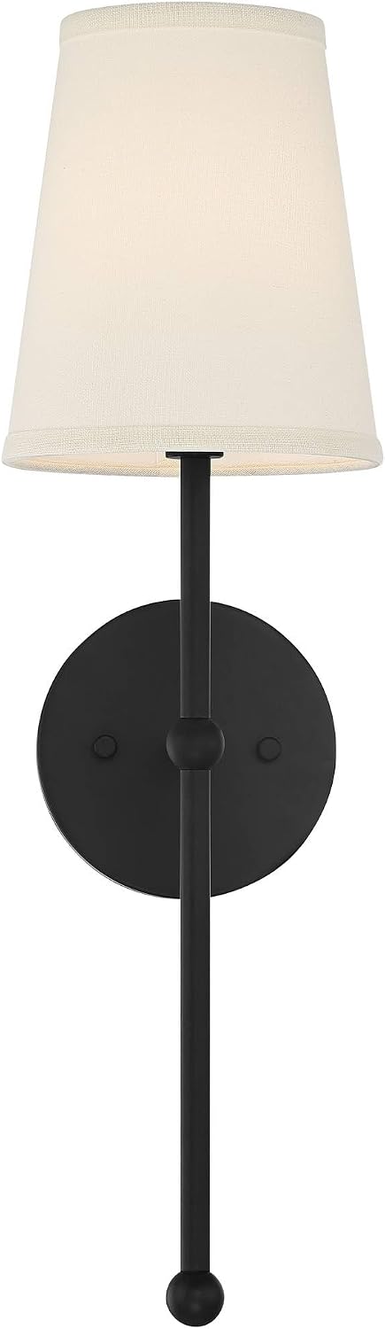 Possini Euro Design Elena Modern Wall Light Sconce Matte Black Metal Hardwired 6' Fixture Cream Linen Tall Drum Shade for Bedroom Bedside Living Room Hallway Dining House Kitchen