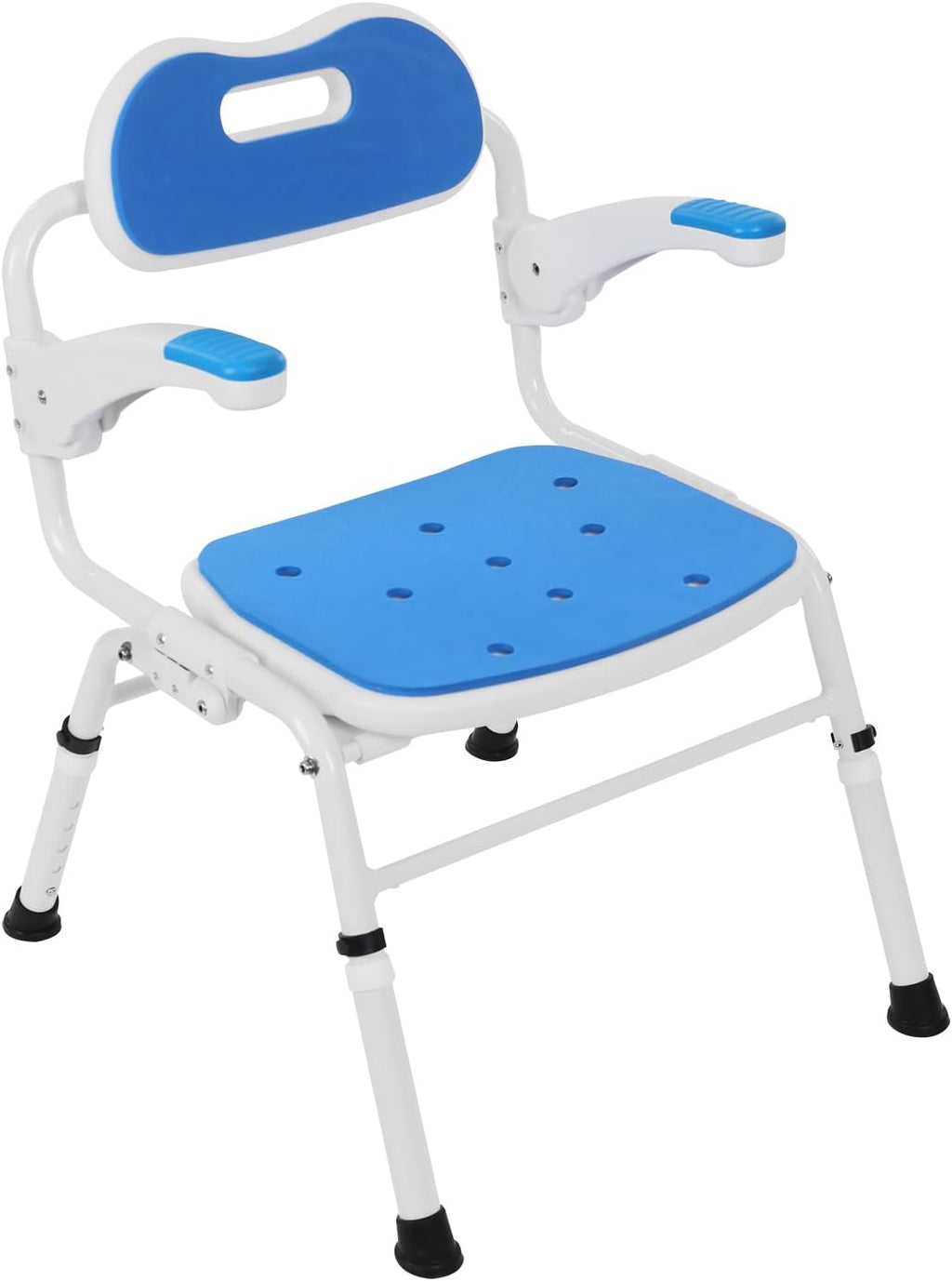 Folding Shower Chair with Armrests and Back, Grid Shower Folding Toilet Seat Adjustable Height Bathroom Wheelchair for Elderly Pregnant and Disabled