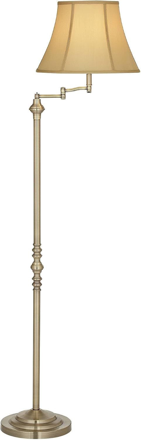 Regency Hill Montebello Traditional 60' Tall Standing Floor Lamps Set of 2 Lights Swing Arm Adjustable Gold Metal Antique Brass Finish Living Room Bedroom House Reading Office Home Decor Entryway