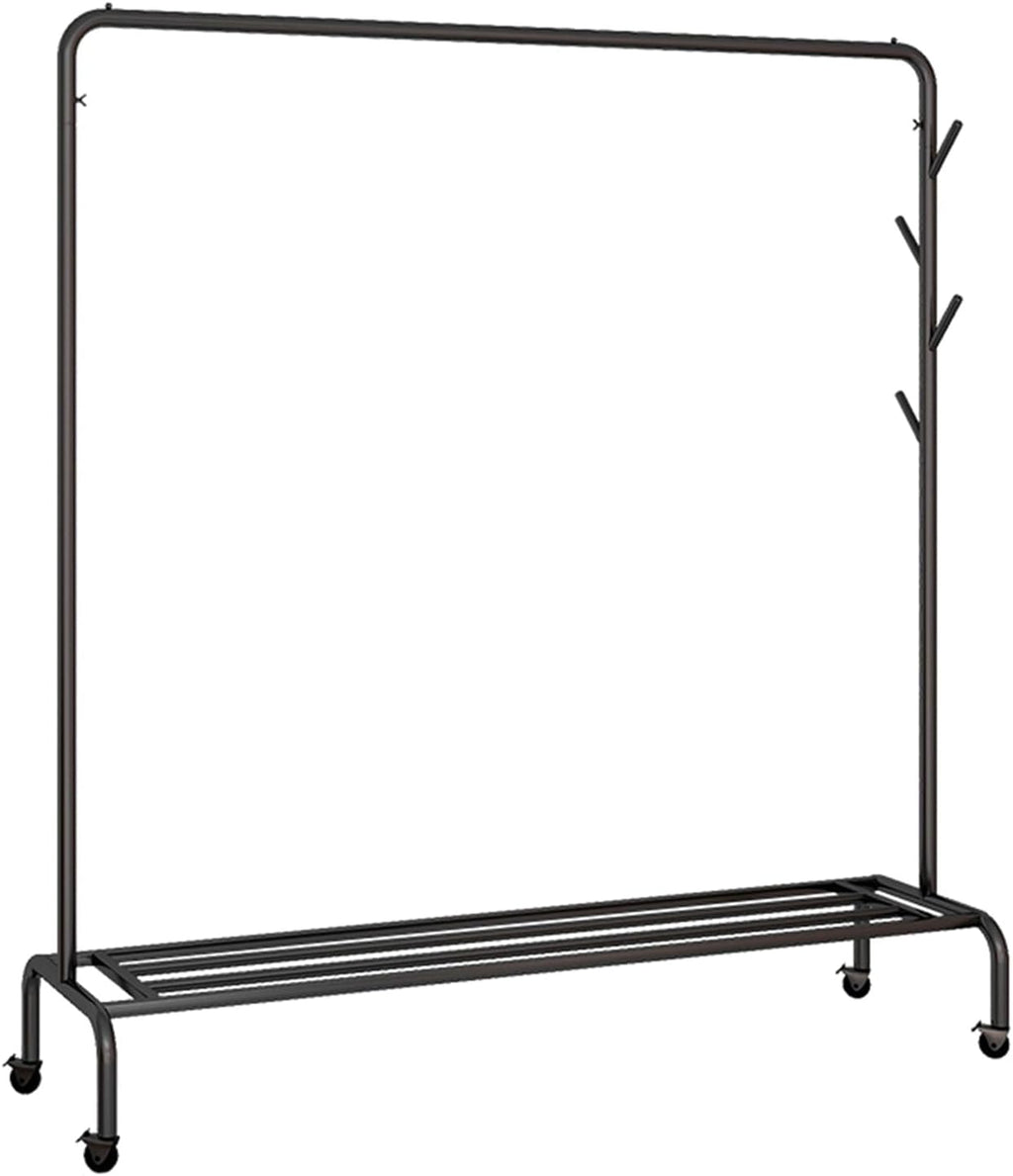 Heavy-Duty Rolling Garment Rack with Wheels, Side Hooks & Storage Shelf, High Capacity Organizer for Bedroom & Laundry Room