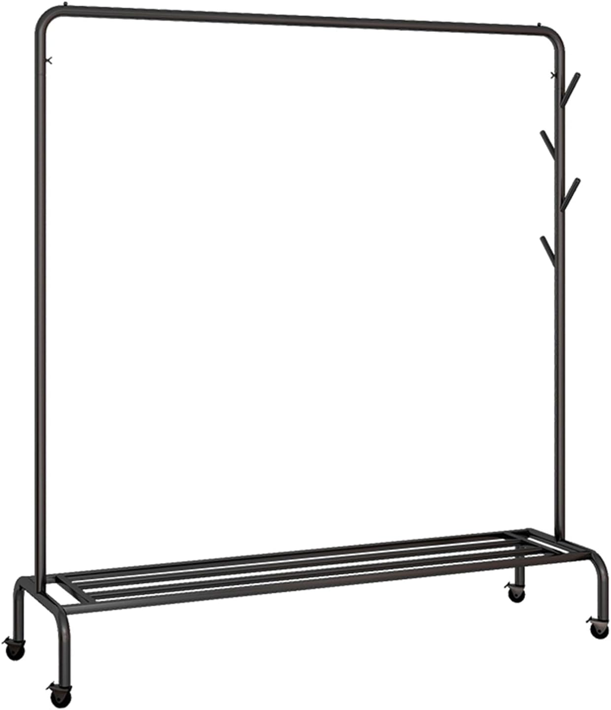 Heavy-Duty Rolling Garment Rack with Wheels, Side Hooks & Storage Shelf, High Capacity Organizer for Bedroom & Laundry Room