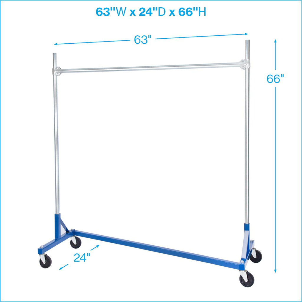 SSWBasics Super Heavy-Duty Single-Rail Clothing Rack (Z-Truck Rolling Rack) - 63'W X 24'D X 66'H (Holds 500lbs) - Sturdy Heavy Duty Clothing Rack Z Truck Garment Rack for Retail, Thrift, Boutique,