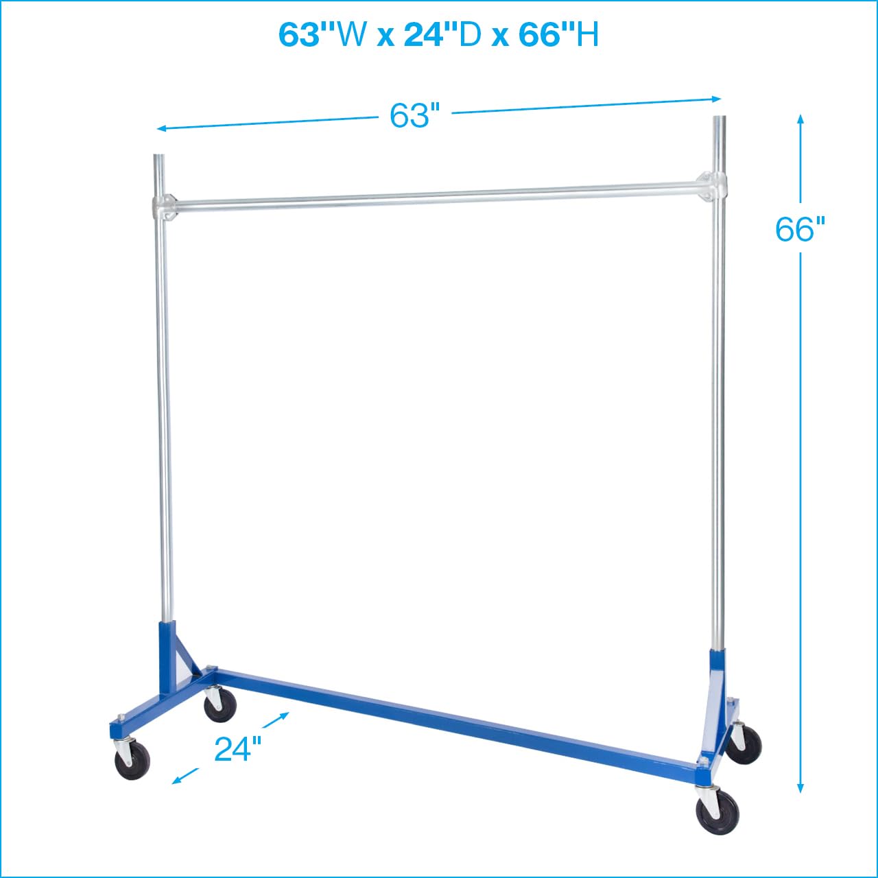 SSWBasics Super Heavy-Duty Single-Rail Clothing Rack (Z-Truck Rolling Rack) - 63'W X 24'D X 66'H (Holds 500lbs) - Sturdy Heavy Duty Clothing Rack Z Truck Garment Rack for Retail, Thrift, Boutique,