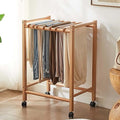 Wooden Rolling Trousers Rack with Wheels – Freestanding Metal Garment Organizer for Bedroom & Laundry Room – Multi-Functional Hanger for Pants, Skirts & Scarves