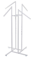 SSWBasics White 4-Way Clothes Rack with Slant Arms - Sturdy Garment Rack for Retail Display - Versatile Hanging Clothes Rack for Organized Clothing Storage