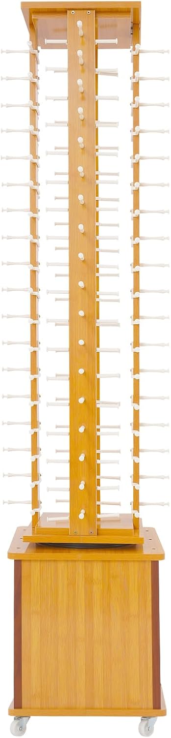 Sunglasses Display Rack, 72 Pairs Glasses Rack, 360° Rotating Eyeglasses Storage Organizer, Floor-standing Eyewear Holder, Glasses Display Stand with Storage Cabinet & Wheels, Wood Color