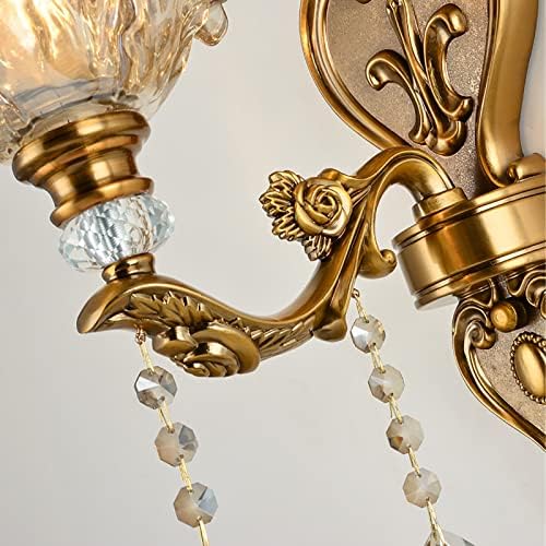 Vintage Crystal Wall Sconces Set of 2 - Antique Brass Floral Hanging Lamp Light Fixture for Bedroom, Living Room, Bathroom, Corridor, Hallway - Middle Ages Style