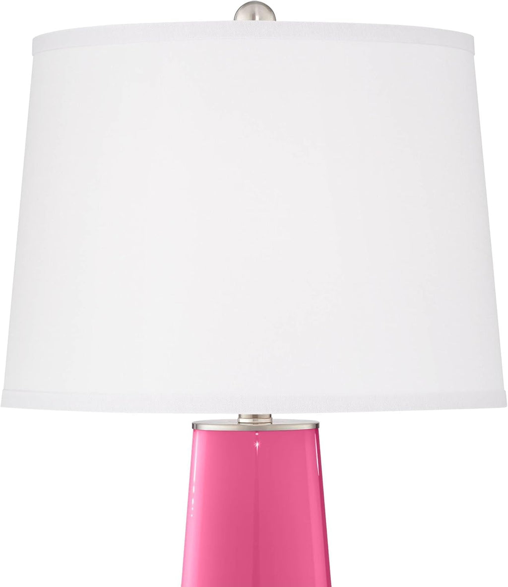 Color + Plus Leo Modern Table Lamps 29 1/2' Tall Set of 2 Blossom Pink Glass Tapered Column Plain White Drum Shade Decor for Bedroom Living Room House Home Bedside Nightstand Office Family