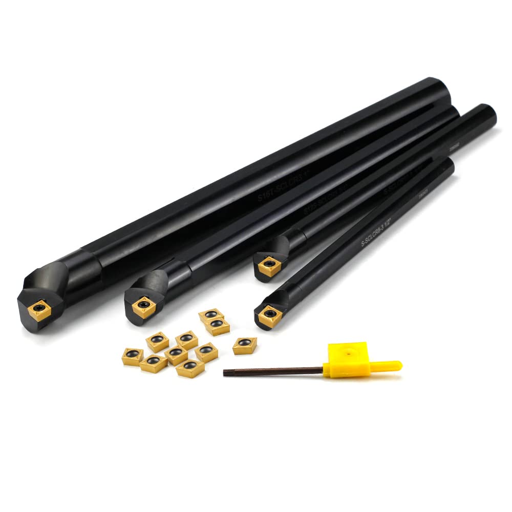 OSCARBIDE Boring Bars 1/2'x7',5/8'x8',3/4'x10' 4 Pieces,1'x12', Indexable Boring Bar Set, Right-Hand Sclcr Boring Bars with 14 Pieces CCMT09T304(CCMT32.5) Carbide Inserts