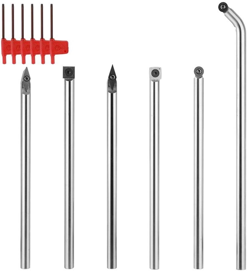Boring Bar Lathe Tool Multifunctional Solid Carbide Insert Cutter Round Shank Woodworking Tool Alloy Handle Turning Tools Turning tool CNC Tools (Shank Diameter : One Set Of Turning Tool)