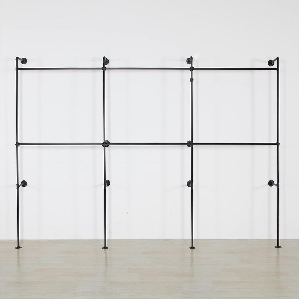 Modern Simple Industrial Pipe Clothing Rack, Display Stand Wall Mounted Clothes Garment Rack Heavy Duty Hanging Clothes Rods Bar for Closet Storage, 134in Black