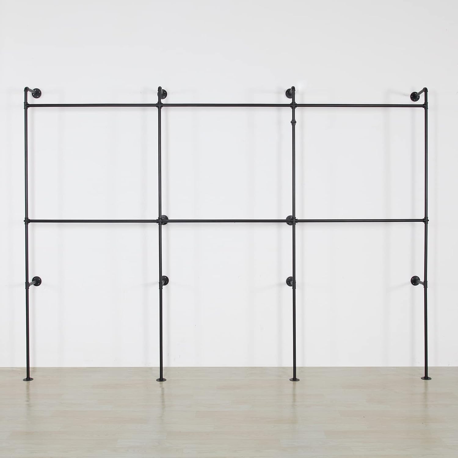 Modern Simple Industrial Pipe Clothing Rack, Display Stand Wall Mounted Clothes Garment Rack Heavy Duty Hanging Clothes Rods Bar for Closet Storage, 134in Black