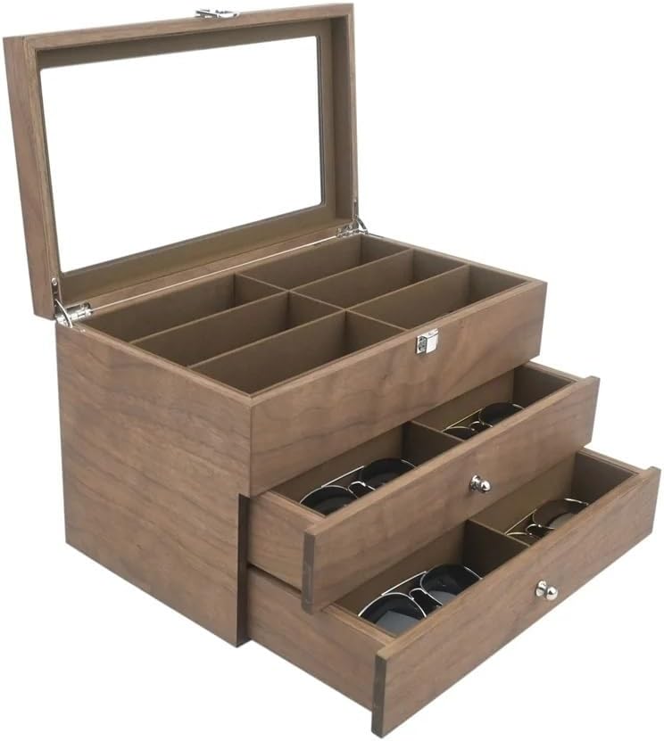 Glasses Stand 18 Grids Sunglasses Organizer Box Wooden 3 Layer Glasses Storage Box Jewelry Sunglasses Eyewear Display Case Box Eyewear Display Stand
