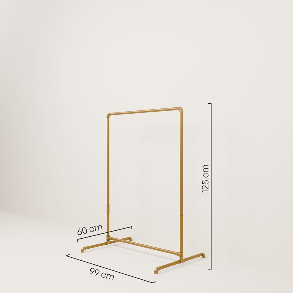 pamo Gold Clothing Rack – 38.98' W x 49.21' H – Industrial Pipe Metal Garment Organizer for Bedroom or Retail – Heavy-Duty Clothes Rack – Easy Assembly