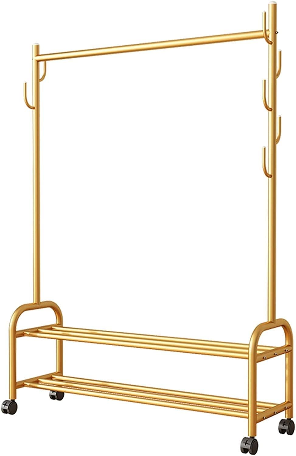 Clothes Rail Garment Rack Gold Drying Rack Rolling Garment Rack Wheels with 7 Hooks Organizer Storage Shelf for Bedroom, Living Room Balcony Entryway Stand Clothes Rod (60x37x165cm) ( 110x37x165cm)