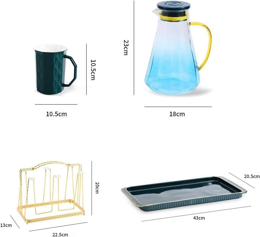 Beverage Serveware Ceramic water utensils gradient blue glass cold kettle teacup set household cups with storage rack combination Water Carafe