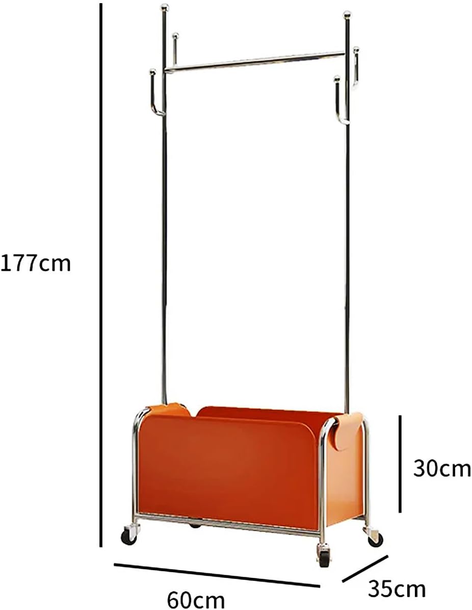 Heavy Duty Rolling Garment Rack with Wheels, Clothes Rack with Leather Storage Bag and Side Hooks, Freestanding Wardrobe Storage Rack Metal Clothing Rack, Brown