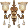 Vintage Crystal Wall Sconces Set of 2 - Antique Brass Floral Design Hanging Lamps for Bedroom, Living Room, Bathroom, Hallway - Elegant Lighting Fixture (B, 2 Lights)