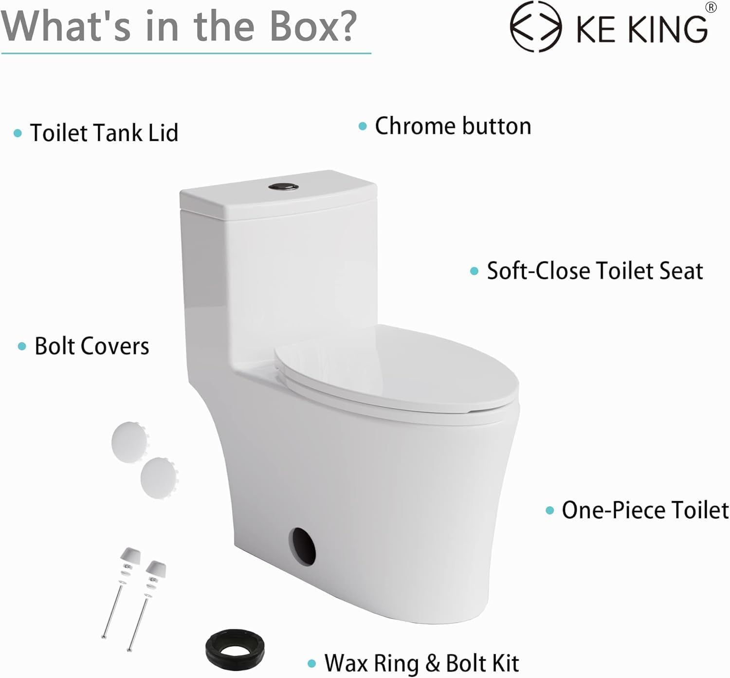 Elongated One-Piece Toilet, Full Skirt & Sleek Design, Dual Powerful Flush Toilet 0.8/1.28 GPF and MAP 1000g, Comfort Height Toilet, White, 12'' Rough-in