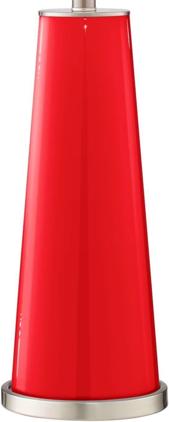 Color + Plus Leo Modern Table Lamps 29 1/2' Tall Set of 2 Bright Red Glass Tapered Column Plain White Drum Shade Decor for Bedroom Living Room House Home Bedside Nightstand Office Family