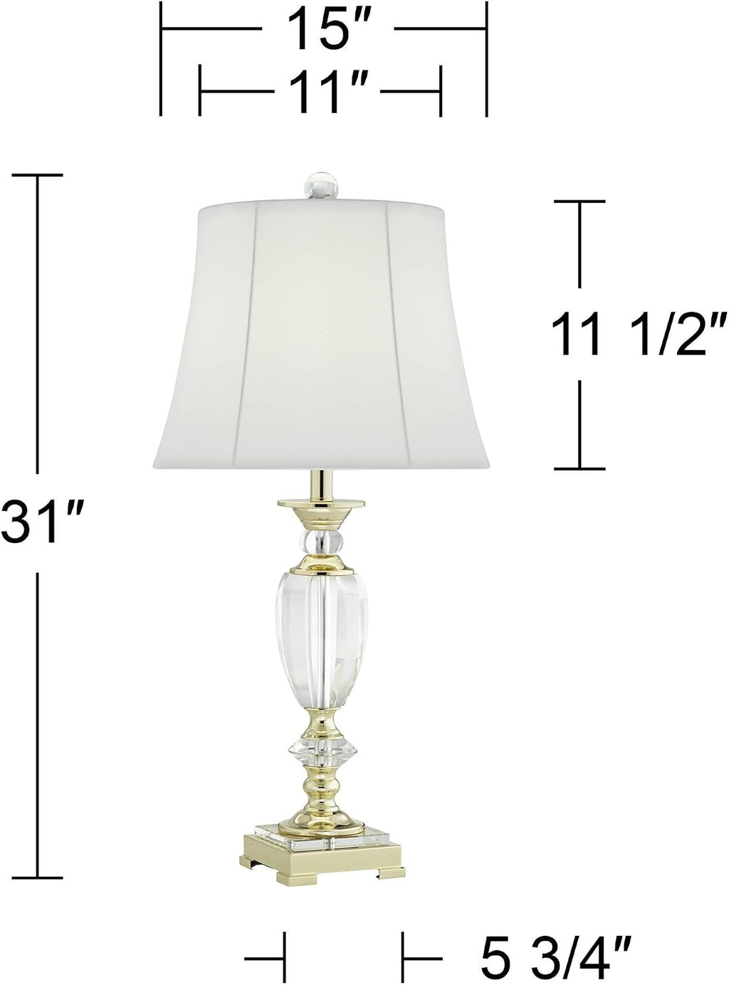 Vienna Full Spectrum Traditional Table Lamps 28 3/4' Tall Set of 2 Brass Clear Faceted Crystal White Fabric Bell Shade Decor for Living Room Bedroom House Bedside Nightstand Home Office Family