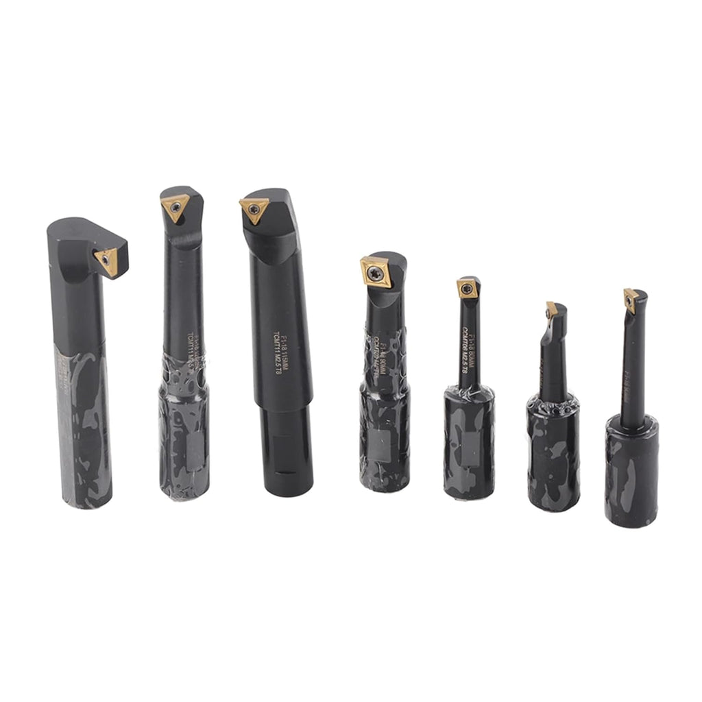 7Pcs Boring Tool Set, Indexable Cemented Carbide Turning Bar Holder, Round Shank Boring Bar for Lathe and Boring Machine, F1-18 with Wood Block Storage