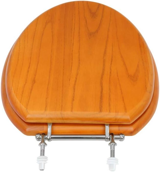 Renovators Supply Manufacturing™ Light Oak Wooden Elongated Toilet Seat with Chrome Hinges & Stabilizers – Solid Hardwood, Durable Cross-Frame Design