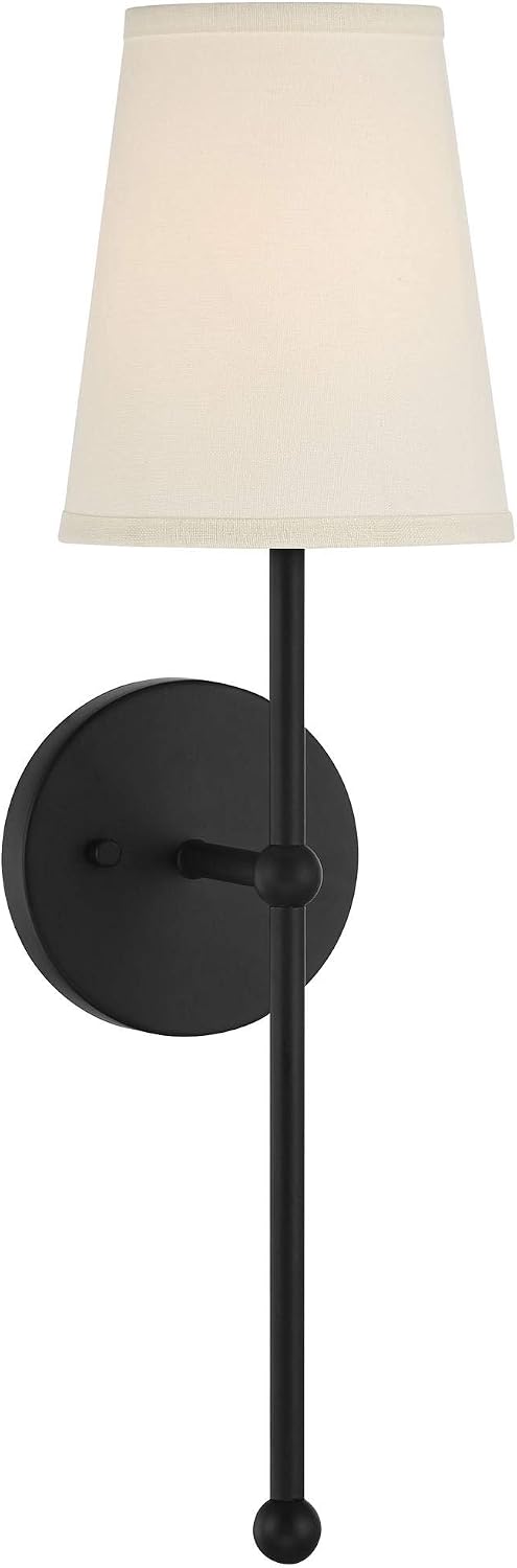 Possini Euro Design Elena Modern Wall Light Sconce Matte Black Metal Hardwired 6' Fixture Cream Linen Tall Drum Shade for Bedroom Bedside Living Room Hallway Dining House Kitchen