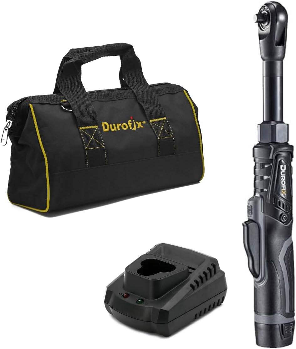 Durofix G12 Series RW1221-2PG 1/4' Brushless Extended Cordless Ratchet Wrench Tool Kit, 59 Ft-Lbs with 2.0 Ah Battery, Charger, Canvas Bag