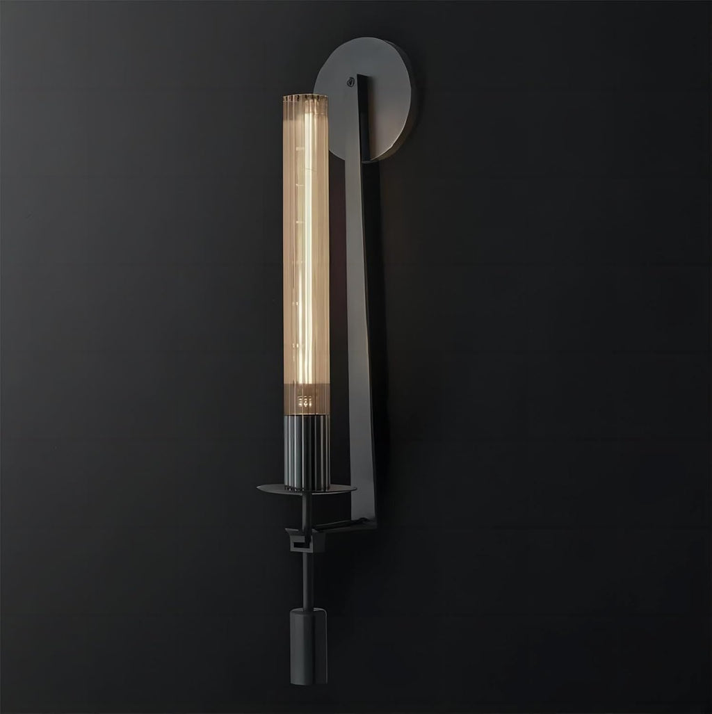 LIGHTLAND Black Wall Sconces Set of 2, 28 Inch Modern Metal Glass Wall Light Fixture, Wall Lamp for Living Room Bedroom Hallway