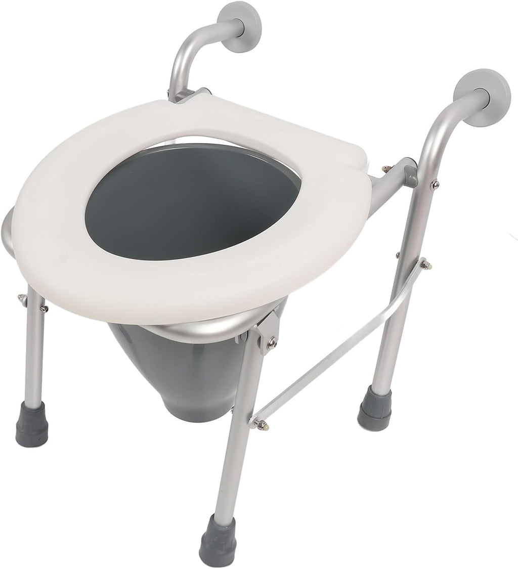 Raised Toilet Seat, Heavy Duty Aluminum Alloy Toilet Seat Riser with Handles for Elderly Handicap Pregnant with Foldable Space Saving Design