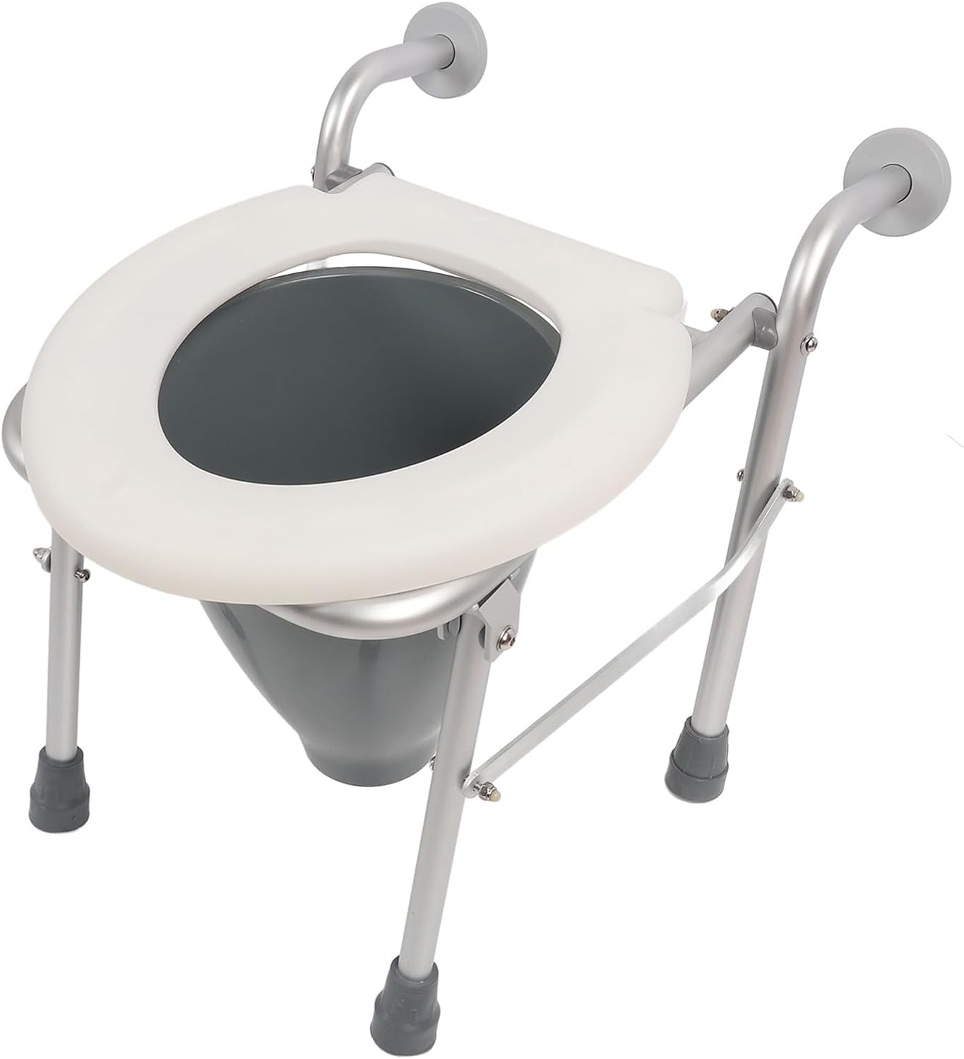 Raised Toilet Seat, Heavy Duty Aluminum Alloy Toilet Seat Riser with Handles for Elderly Handicap Pregnant with Foldable Space Saving Design