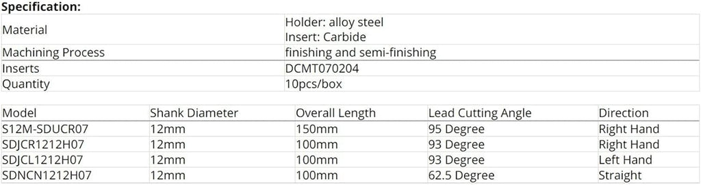 YFCDZVBH 10pcs DCMT070204 Carbide Inserts, with 4pcs 12mm Lathe Boring Bar Turning Tool Holder
