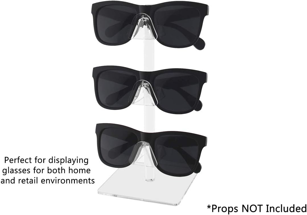 Marketing Holders 6 Pack Eyewear Holder Tabletop Organizer Stand Holds 3 Pairs of Sunglasses or Eyeglasses Clear Acrylic with Square Base for Boutiques Gift Shops Opticians and Retail Stores