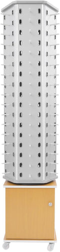 102 Pairs Rotating Glasses Display Stand, Eyewear Storage Organizer with Cabinet & Wheels, Commercial Sunglasses Display Rack, Optical Shop Glasses Holder (Silver+Yellow)