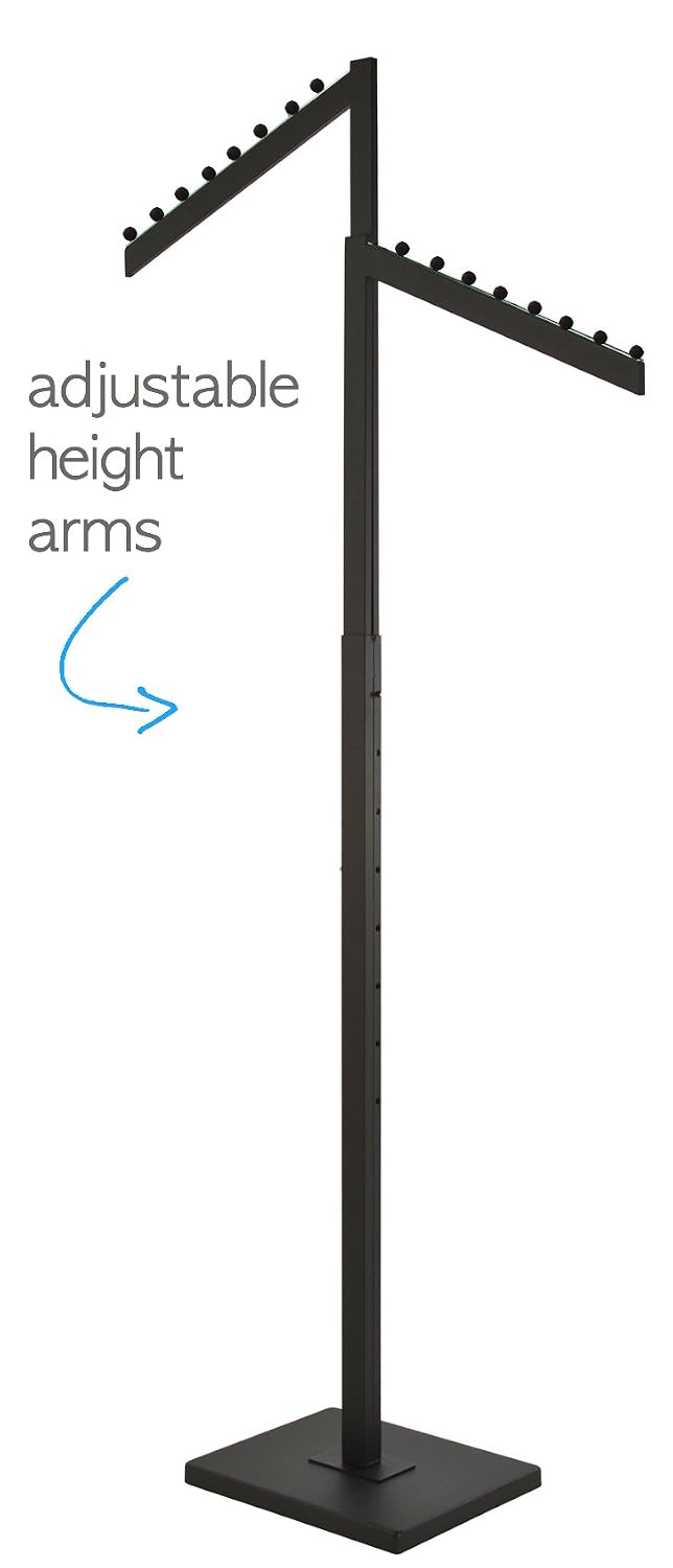 Only Garment Racks - Clothing Rack - Heavy Duty Textured Black Finish - 2 Way Clothes Rack, Adjustable Height Decorative Blade Waterfall Arms, Perfect for Retail Clothing Store Display