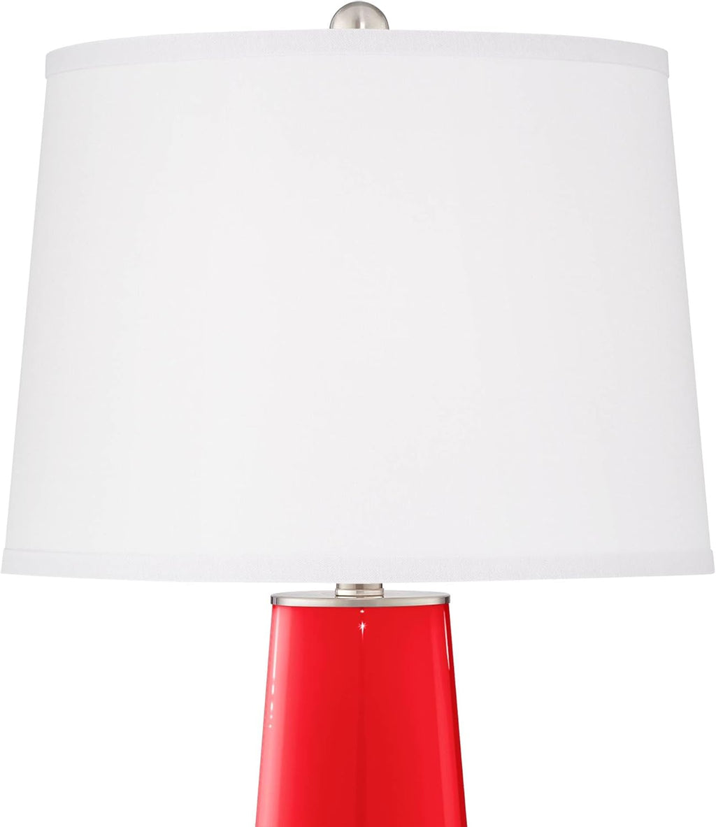 Color + Plus Leo Modern Table Lamps 29 1/2' Tall Set of 2 Bright Red Glass Tapered Column Plain White Drum Shade Decor for Bedroom Living Room House Home Bedside Nightstand Office Family